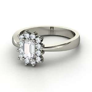 Emerald Ballerina Ring, Emerald Cut White Sapphire Sterling Silver 