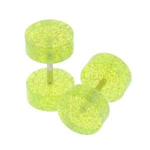  Green Glitter Acrylic Fake Plugs   0G, 16G Ear Wire   Sold 