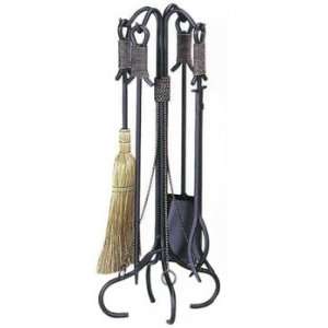 Fireplace Tool Set Wrought Iron with Copper Wire Handles 