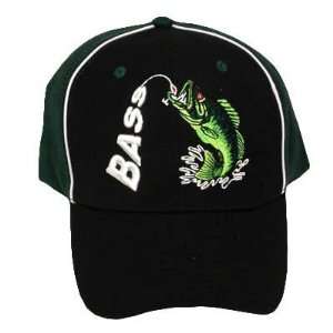  OUTDOOR FISHING BASS FISH VELCRO HAT CAP GREEN BLACK 