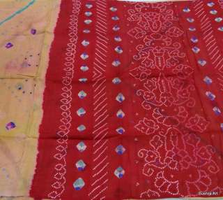 Nice Chunri Print 100% Pure Silk Indian Vintage Sari Saree Sary 5 
