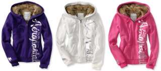 AEROPOSTALE women vertical foil FUR full ZIP HOODIE jacket coat XS,S,M 