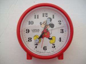 Mickey Mouse Lorus Quartz Travel Alarm Clock JAPAN Red  