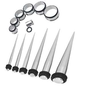  Ear Gauges Stretching Kit Tapers with Plugs Surgical Steel 