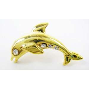   Zirconia Gemstone Gold Plated Dolphin Pin   Fashion Brooch Jewelry
