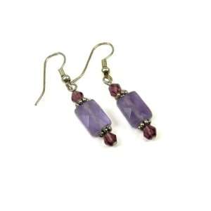  Amethyst Gemstone Faceted Rectangular Dangle Earrings with 