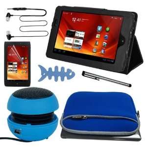 Premium Screen Protector + Black Stand Leather Case + Blue 