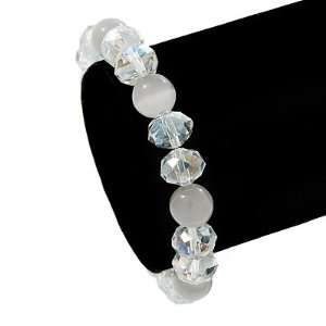  White/Transparent Glass Bead Flex Bracelet   18cm Length Jewelry