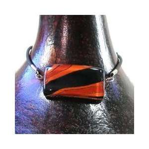   Handcrafted Rectangular Glass Bracelet   Red, Orange and Black Design