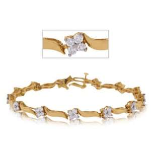  Diamond Tennis Bracelet 14K Gold Flower Wave Links New 