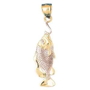 14kt Two Tone Gold Fish On Hook Pendant Jewelry