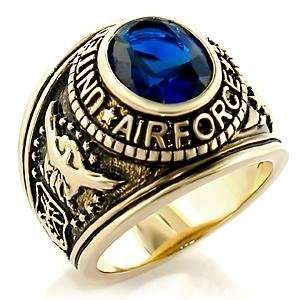   RING FOR MEN   Gold Plated Oval Blue CZ Air Force Ring Jewelry