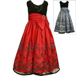 Bonnie Jean Girls 7 16 RED BLACK GLITTER BORDER RHINESTONE CLIP Dress