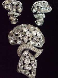 Vintage Large Brooch Pin Clip on Earrings Set with Rhinestones Nice 