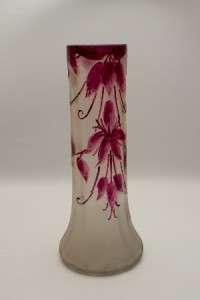 Large Signed Antique Legras Art Nouveau Cameo Cranberry Glass Vase 