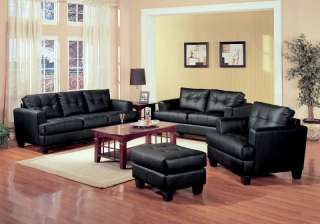 Four Piece Contemporary Style Black Leather Sofa Set  