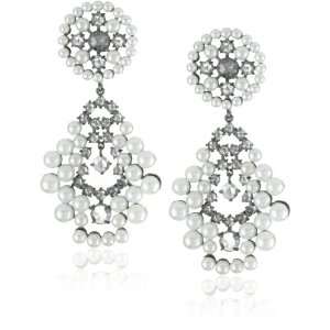  CZ by Kenneth Jay Lane Drop Rococo Pearland Rose Earrings 