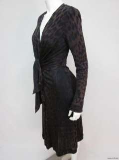 LEONARD PARIS Vtg. Silk Leopard Print Jersey Faux Wrap Dress sz 42 / 8 