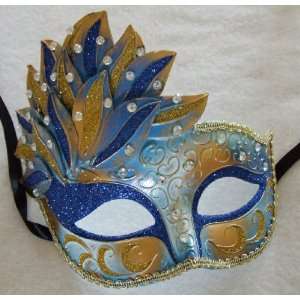  Cascade Halloween Mask Blue & Gold Mardi Gras Venetian 
