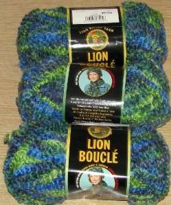 Lot 3 Lion Brand BOUCLE Acrylic Mohair Blend Yarn #202 LIME BLUE 