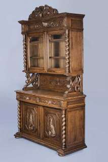 Victorian Period Antique Oak Carved Hunt Cupboard Cabinet Hunting 
