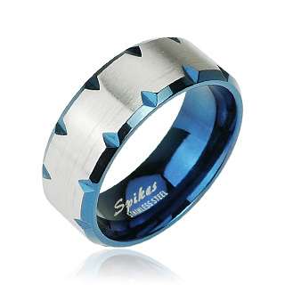 Stainless Steel Mens Blue Edge Faceted Wedding Band Ring Size 9 13 