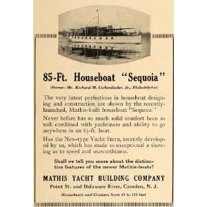   Ad Mathis Yacht Building Compay Houseboat Sequoia   Original Print Ad