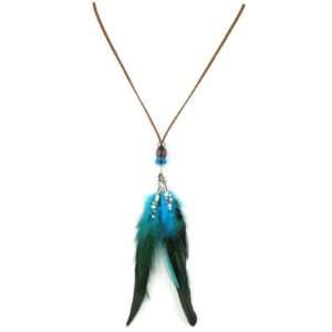 New wTag Michelle Roy Design Med Brown Feather Crystal Lariat Necklace 