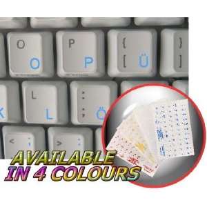 GERMAN KEYBOARD STICKER WITH BLUE LETTERING TRANSPARENT BACKGROUND FOR 