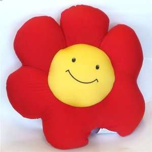   Micro Beads Red Flower w/ Happy Face Cushion/ Pillow 