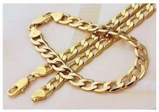 18K gold plated chain mens Curb necklace bracelet sets  