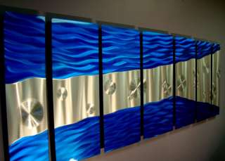   Abstract Blue Metal Wall Art Painting Decor Sculpture Metallic River