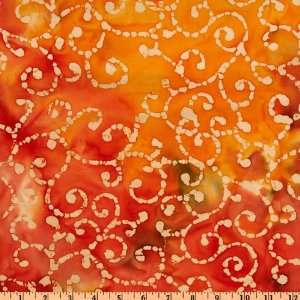  44 Wide Indian Batik Swirl Tan/Rust/Orange/Green Fabric 
