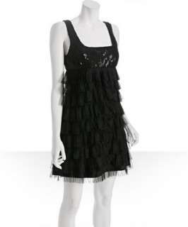 by Allen Schwartz black sequin tiered mesh dress   up 