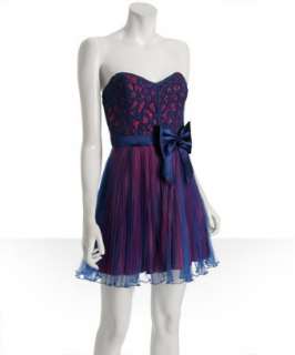 Betsey Johnson royal blue battenburg lace bow detail party dress 