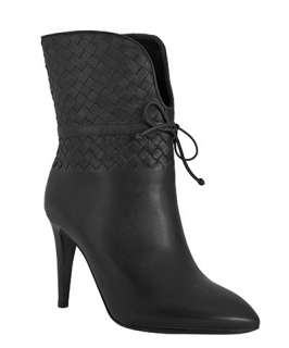 Bottega Veneta black intrecciato leather bow detail boots