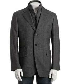 Corneliani charcoal wool cashmere removable placket jacket   