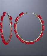 Kenneth Jay Lane red bugle bead and gold hoop earring style# 314516403