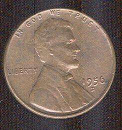 1956 D Lincoln Wheat Penny   American One Cent Coin  