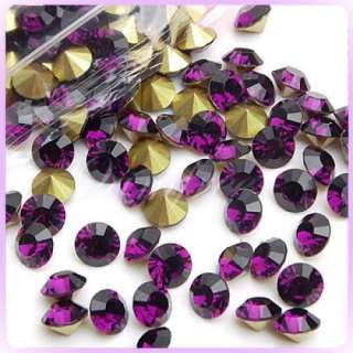 144 pcs 6.5mm Purple Cone Back Acrylic Rhinestone Gems  