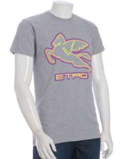 Etro heather grey neon pegasus crewneck t shirt   