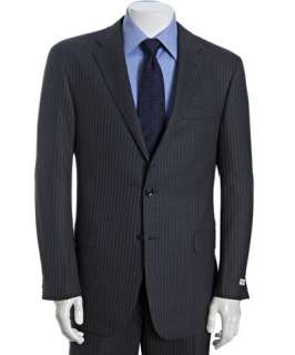 Hickey Freeman grey pinstripe worsted wool two button Milburn suit 