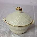nantucket white and gold rimmed wicker basket shaped ceramic sugar