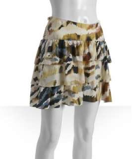 Geren Ford ivory tiger print silk tiered ruffle skirt   up to 