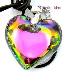   Rainbow Heart Love Bead Glass Crystal Pendant Necklace Fashion Jewelry
