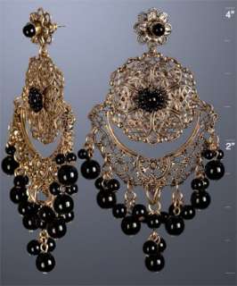 Kenneth Jay Lane black beaded filigree chandelier earrings   