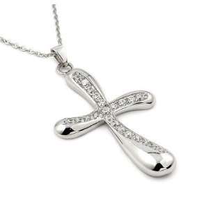  Large Sterling Silver Cross CZ Necklace Jewelry