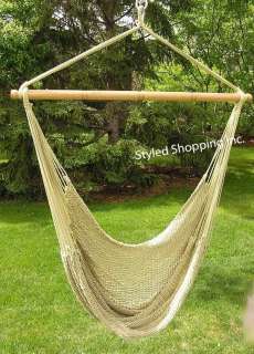 Deluxe Extra Large Tan Cotton Rope Hammock Swing Chair  