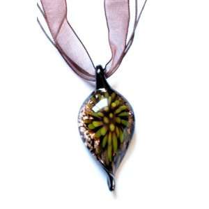   Glass Leaf Beads with Flowers Pendant Necklace 