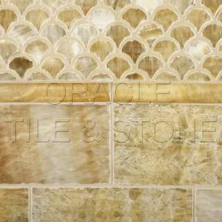 Premium Honey Onyx Polished Fan Mosaic Tile on Mesh  
